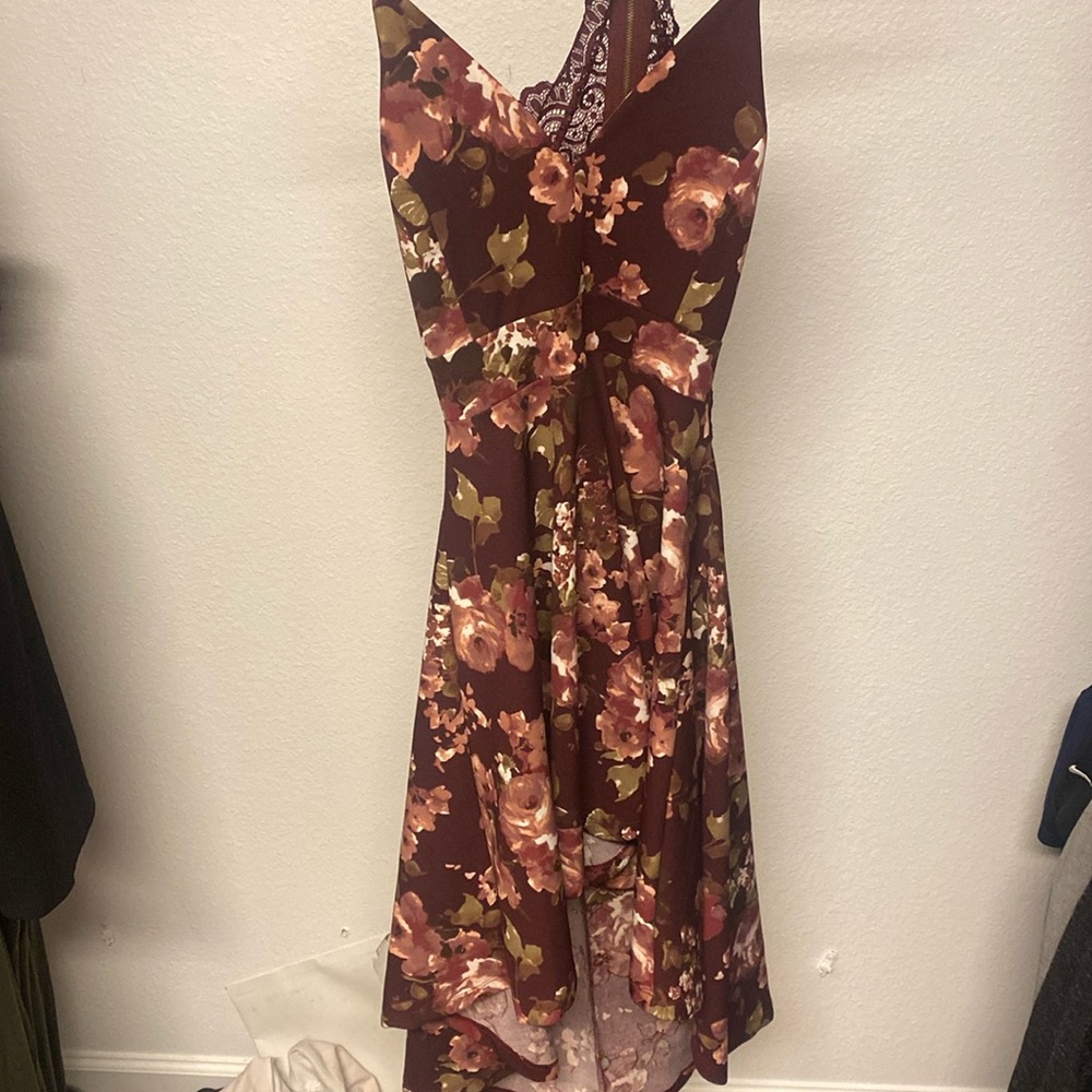Burgundy floral hi-low dress
